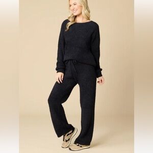 Softies Waffle Marshmallow Boatneck Lounge Set in Black Size L